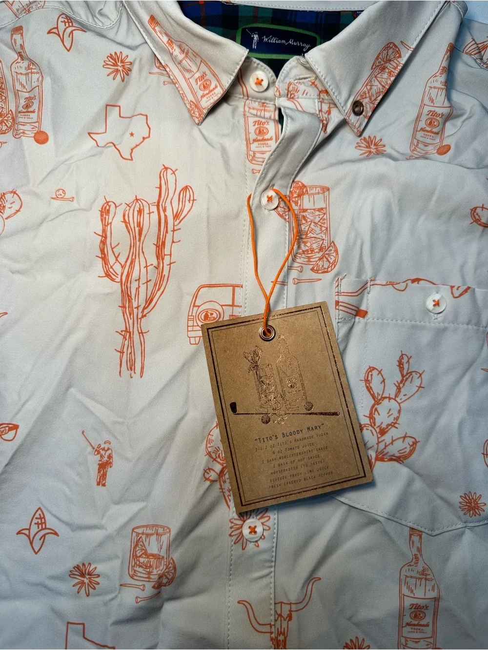 NWT William Murray Golf x Tito's Vodka Men's Medium Button Down Shirt
